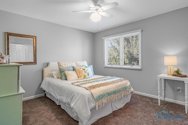 bedroom featuring carpet floors and ceiling fan