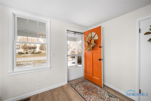 entryway with hardwood / wood-style flooring