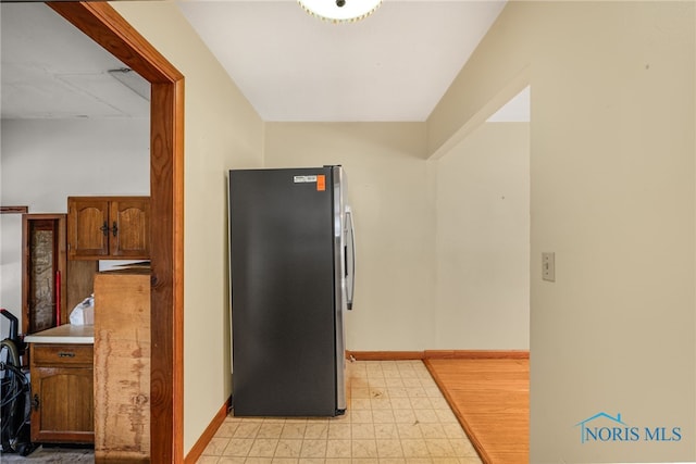 kitchen with stainless steel fridge