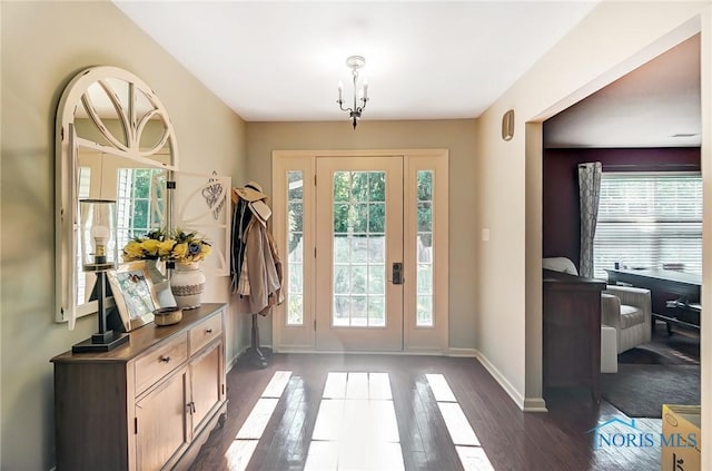 doorway to outside featuring a healthy amount of sunlight and dark hardwood / wood-style floors