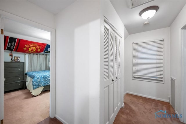 hallway with carpet floors