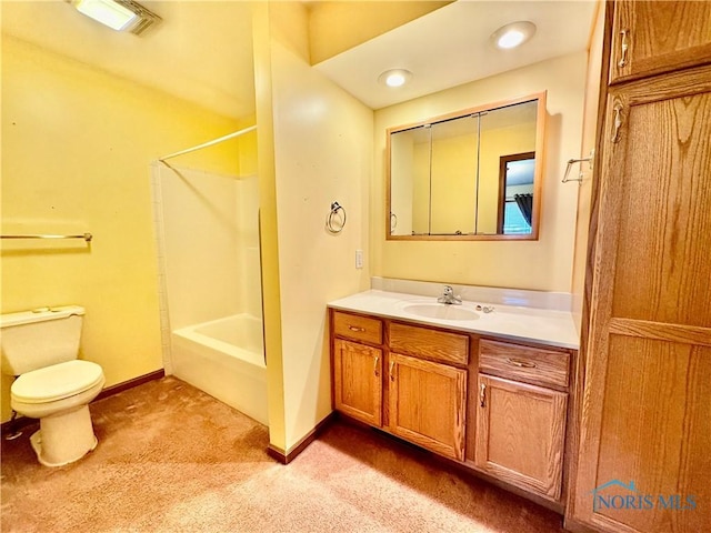 full bathroom featuring vanity, shower / washtub combination, and toilet