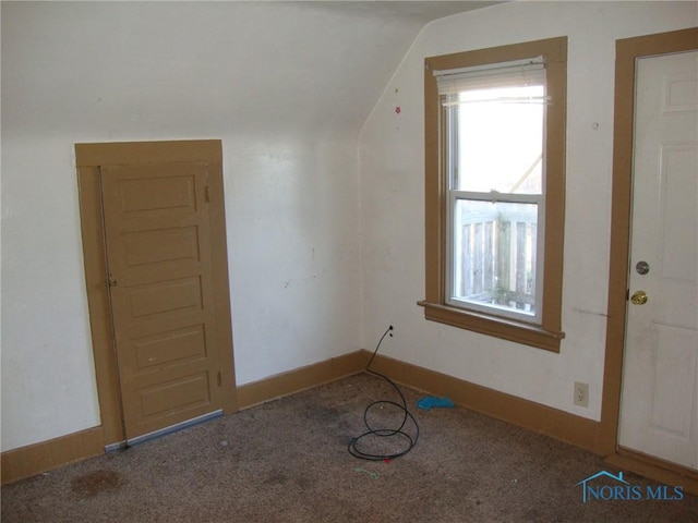 bonus room featuring lofted ceiling and carpet floors