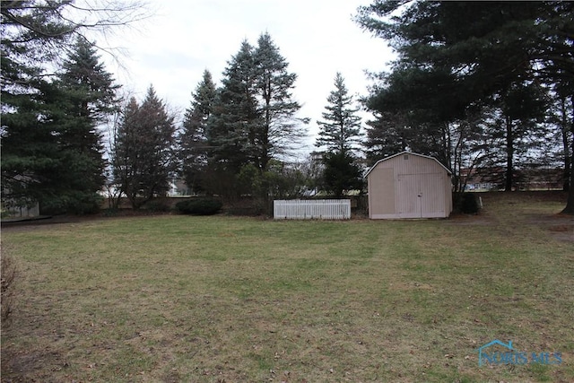 view of yard with a storage shed