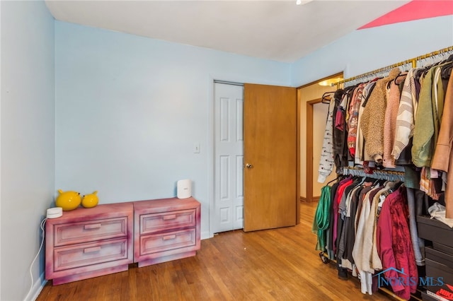 walk in closet featuring light hardwood / wood-style flooring