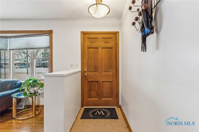 entryway with wood-type flooring