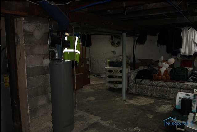 basement featuring gas water heater