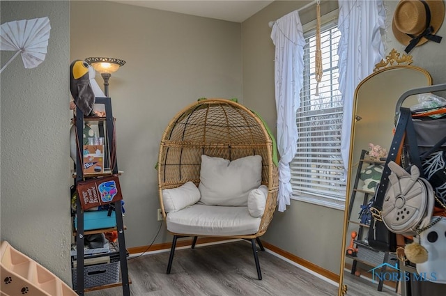 sitting room with hardwood / wood-style floors