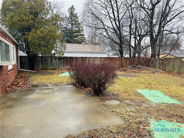 view of yard with a patio area and a fenced backyard