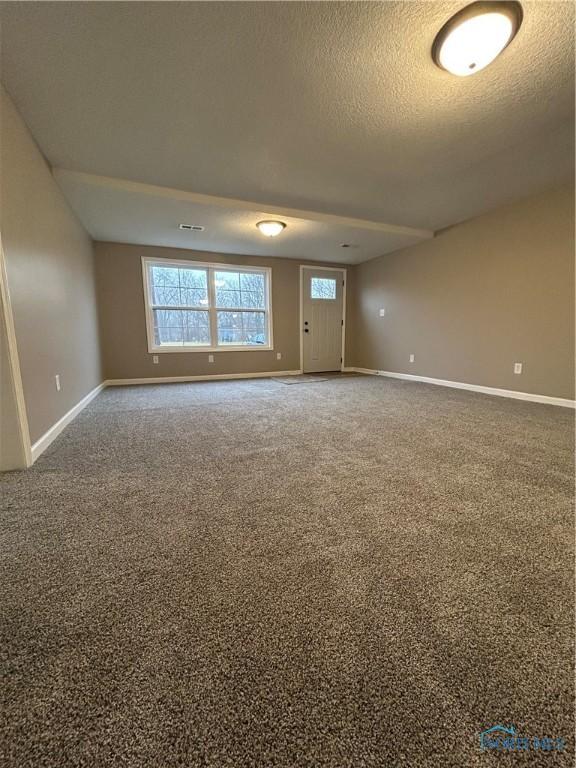 spare room with carpet flooring and a textured ceiling