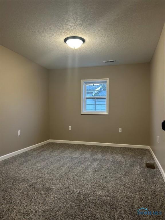 spare room with a textured ceiling and carpet