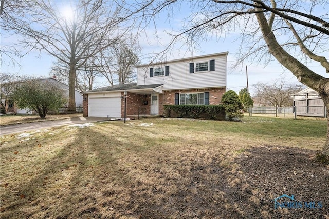 front facade with a garage and a front lawn