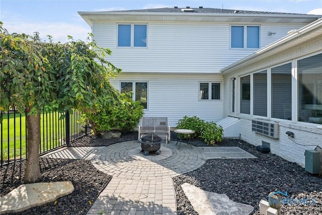 view of patio / terrace featuring a fire pit