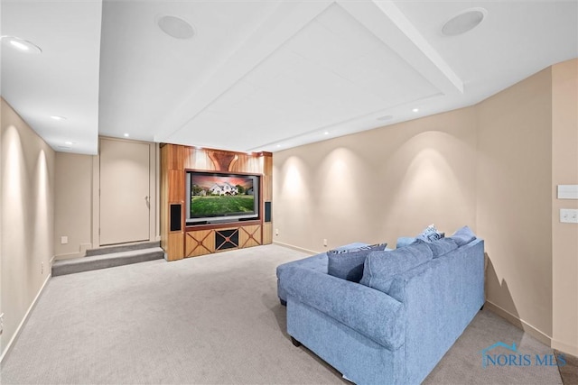 living room with light colored carpet