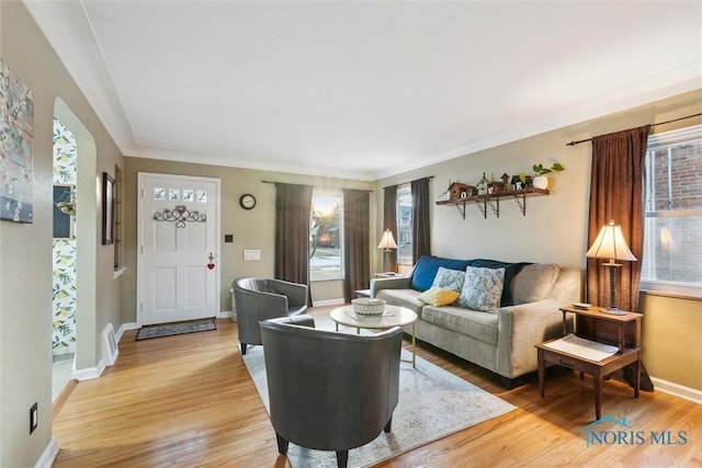 living room with light wood-type flooring