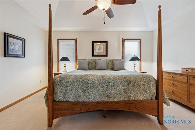 bedroom featuring carpet floors and ceiling fan