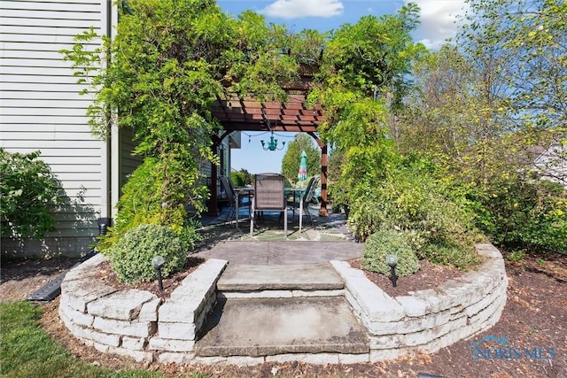 view of patio / terrace featuring a pergola