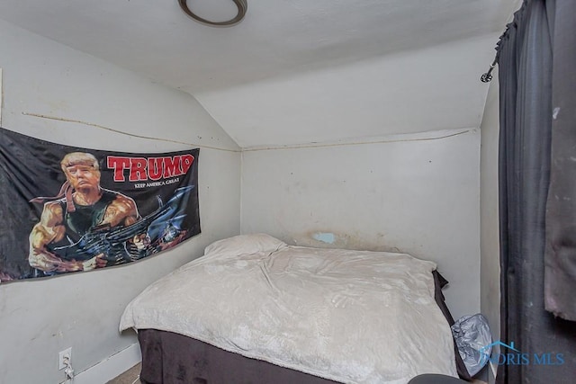 bedroom with lofted ceiling