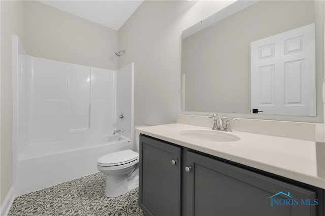 full bathroom with vanity, tile patterned flooring, toilet, and shower / bath combination