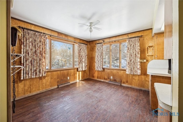 interior space featuring a baseboard radiator, dark hardwood / wood-style floors, and a healthy amount of sunlight