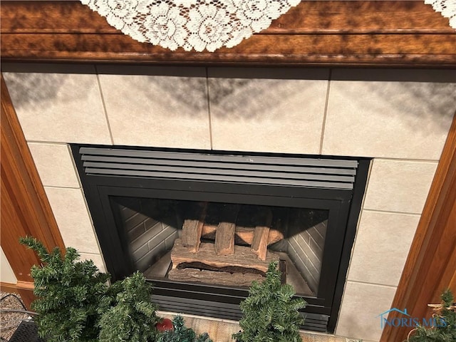 interior details with a fireplace