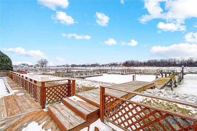 view of snow covered deck