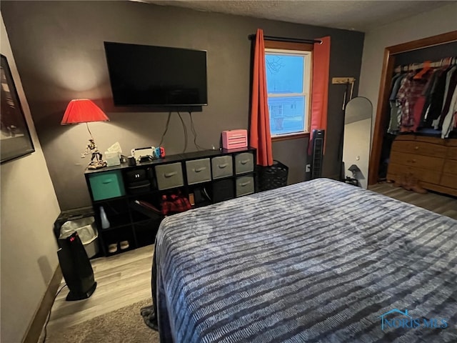 bedroom featuring a closet and light hardwood / wood-style flooring