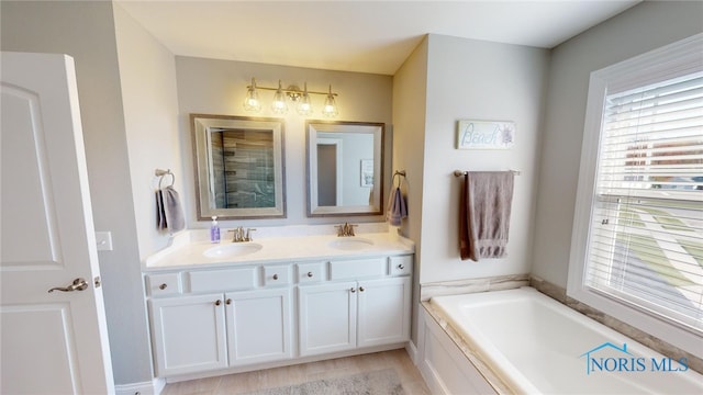 bathroom with vanity and a tub