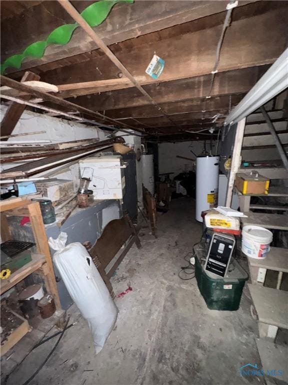 unfinished basement featuring water heater