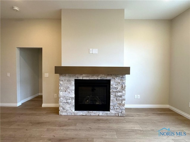 details featuring a fireplace and hardwood / wood-style floors