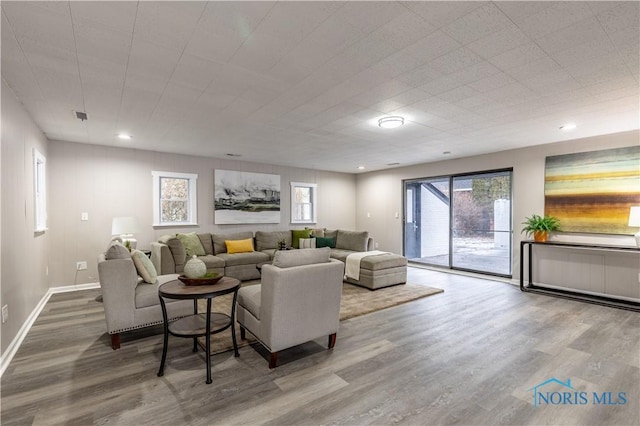 living room with hardwood / wood-style floors