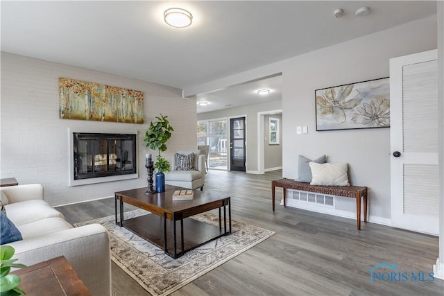 living room with hardwood / wood-style floors