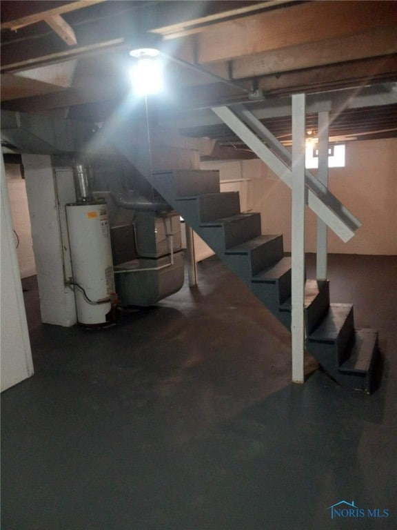 basement with water heater