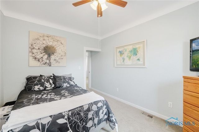 bedroom with carpet floors and ceiling fan