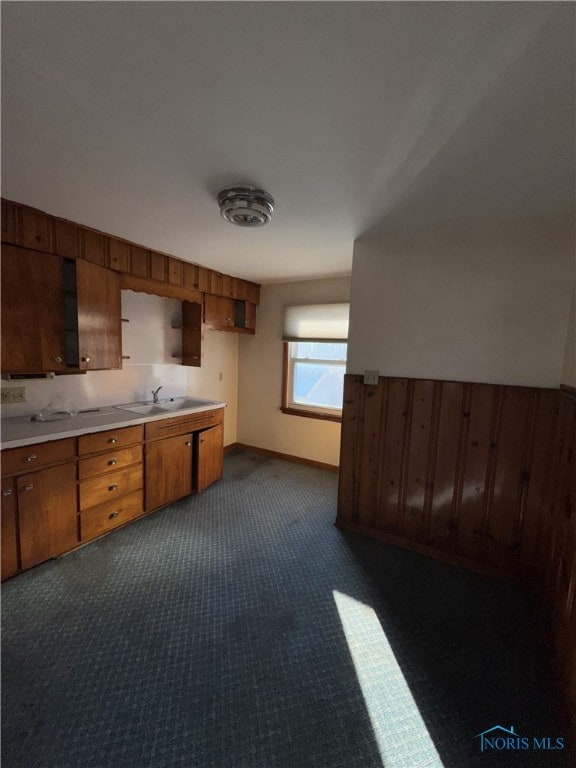 kitchen featuring sink and dark colored carpet