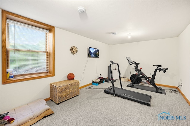 exercise area with carpet flooring