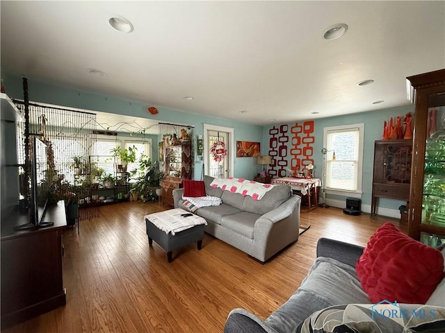 living room with hardwood / wood-style floors