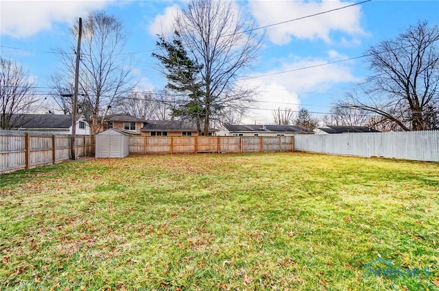 view of yard with a storage unit