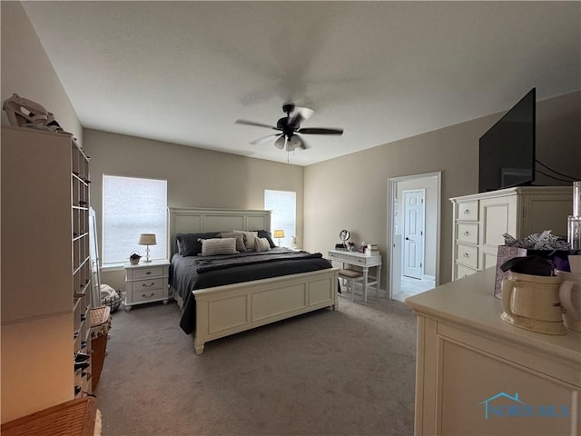 bedroom with carpet floors and ceiling fan