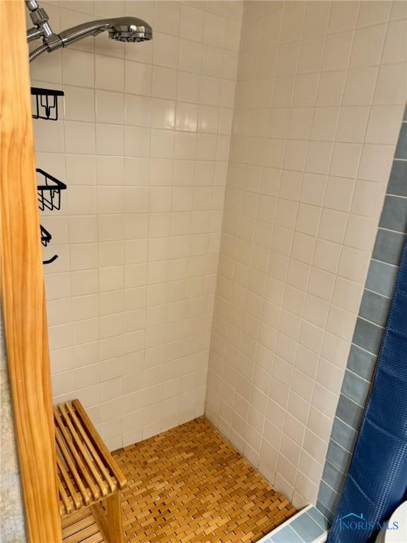 bathroom featuring a shower with shower curtain