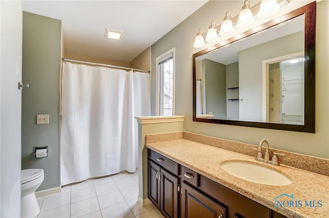 bathroom with vanity, tile patterned flooring, and toilet