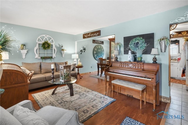 living room with hardwood / wood-style floors