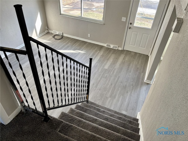 staircase with wood-type flooring