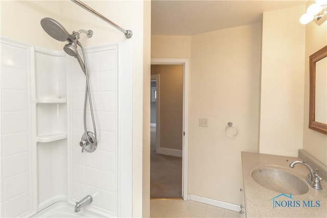 bathroom featuring vanity and washtub / shower combination