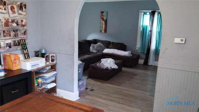 living room with hardwood / wood-style floors