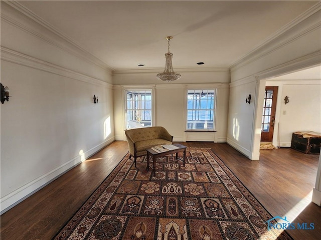 sitting room featuring hardwood / wood-style flooring and crown molding