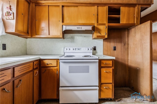 kitchen featuring white electric range oven