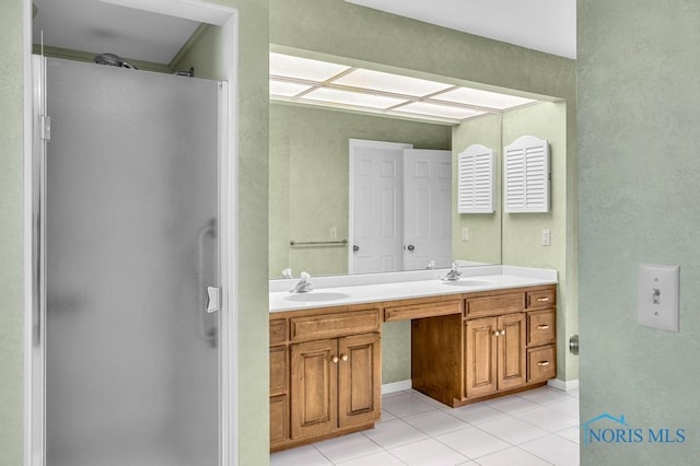 3865 River Rd, Toledo, OH 43614 - full bathroom featuring tile patterned flooring, a sink, double vanity, and a shower stall
