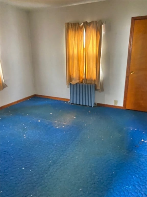 empty room with radiator and carpet floors