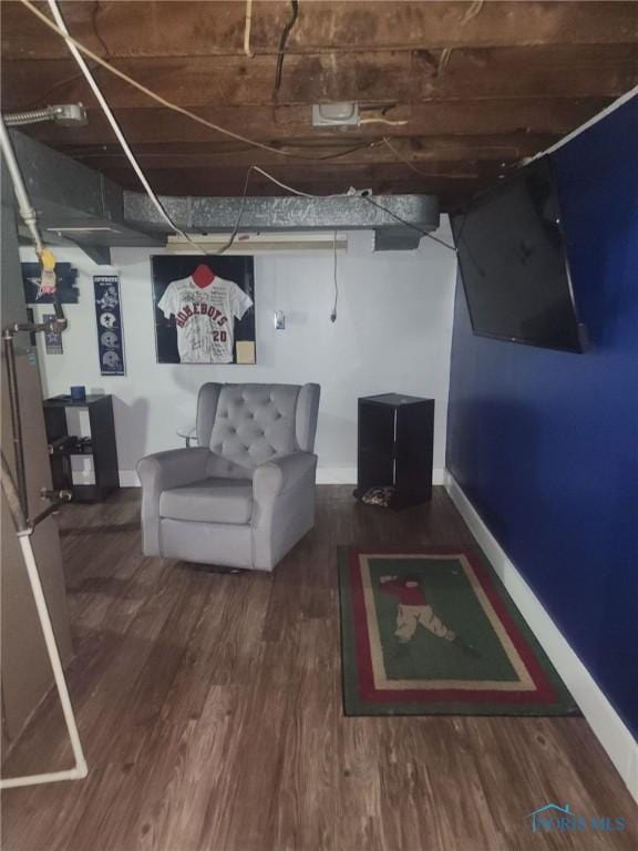 basement featuring dark hardwood / wood-style flooring